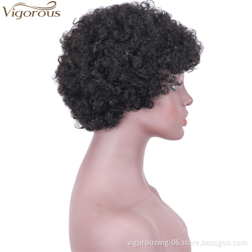 Vigorous Top Quality Short Raw Human Hair Wig Short Fluffy Kinky Curly Wigs for African American Women